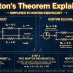 Norton's theorem equivalent circuit diagram illustration showing IN and RN with title text