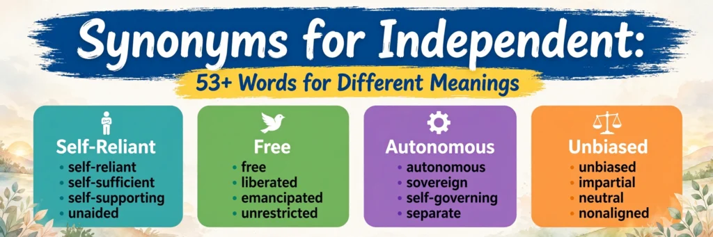 Synonyms for Independent infographic – 53+ words for different meanings